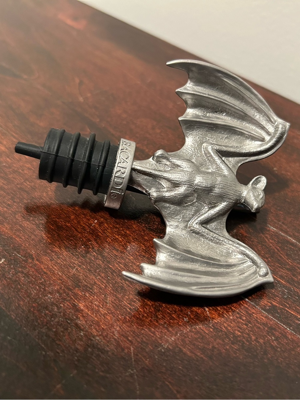Vintage Bacardi Gothic Bat Pewter Liquor Bottle Pourer Spout
